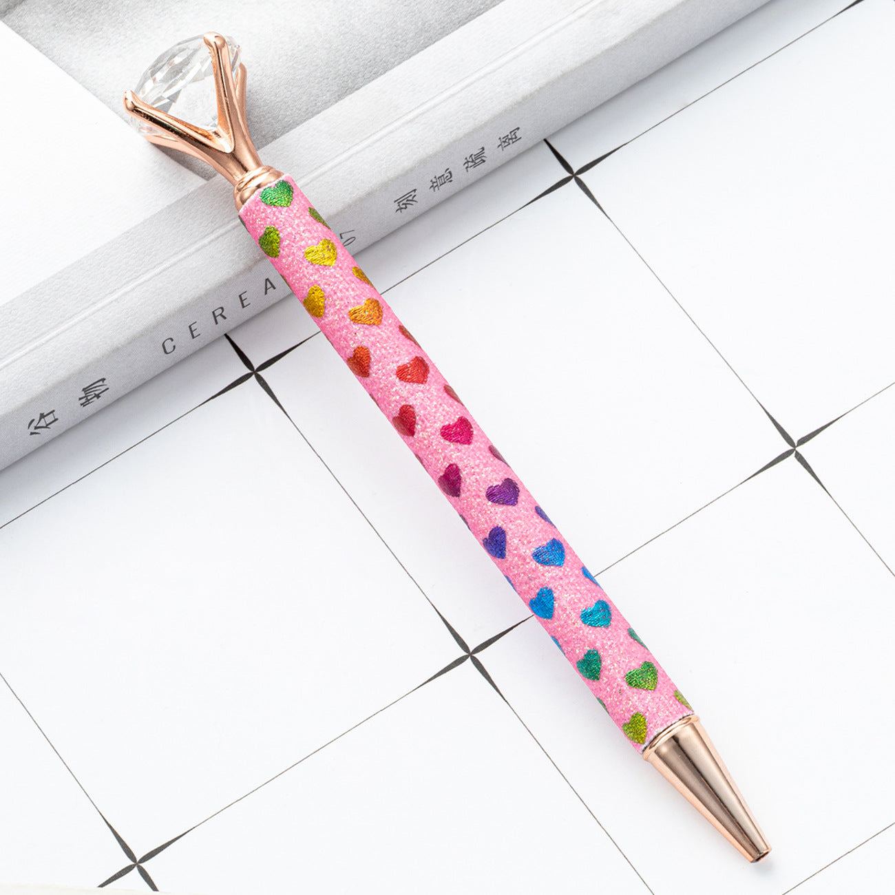 Wholesale Metal Glitter Love Heart Rotating Ballpoint Pen